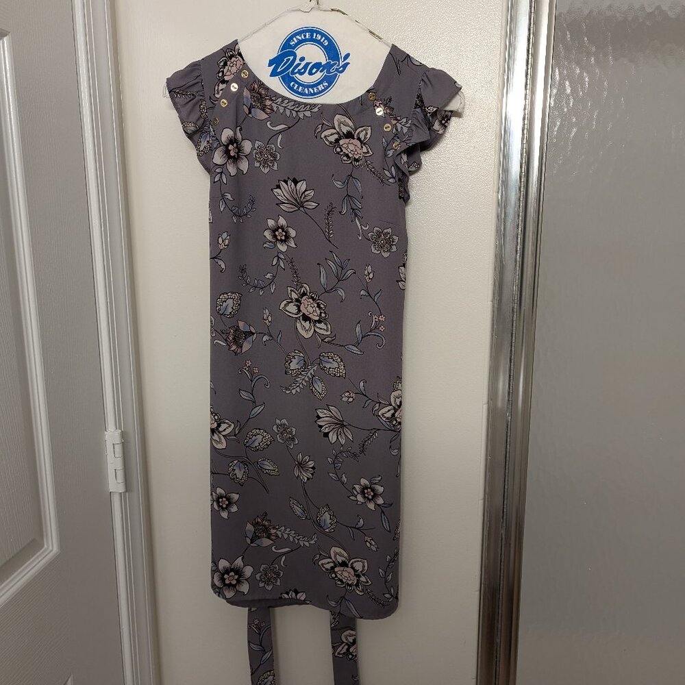 Floral purple tie waist wrap dress
